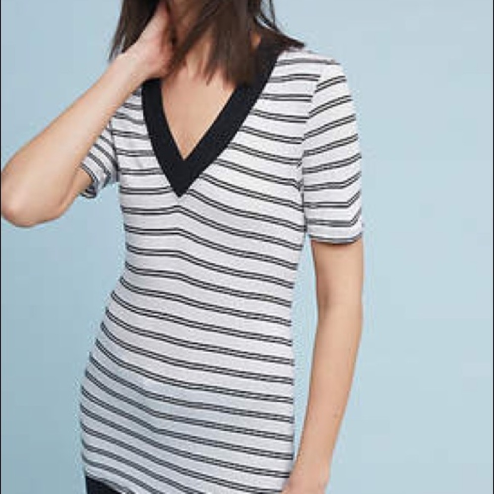 NEW Maeve B&W Striped Ribbed Top